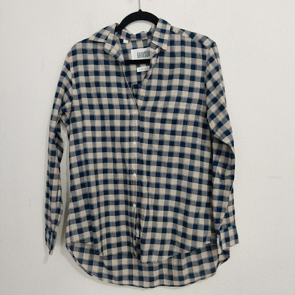 Grayson The Hero Women's Plaid Flannel Cotton Blue Button Up Shirt Size 02 S/‎ M